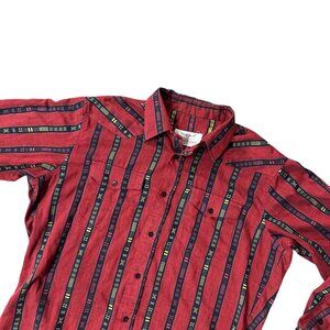 Vintage Western Button Down Shirt Longhorn By Niver USA Red Black Striped 90s